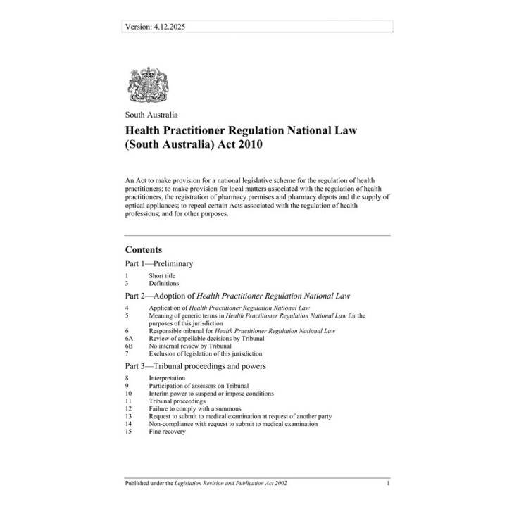 Health Practitioner Regulation National Law (South Australia) Act 2010