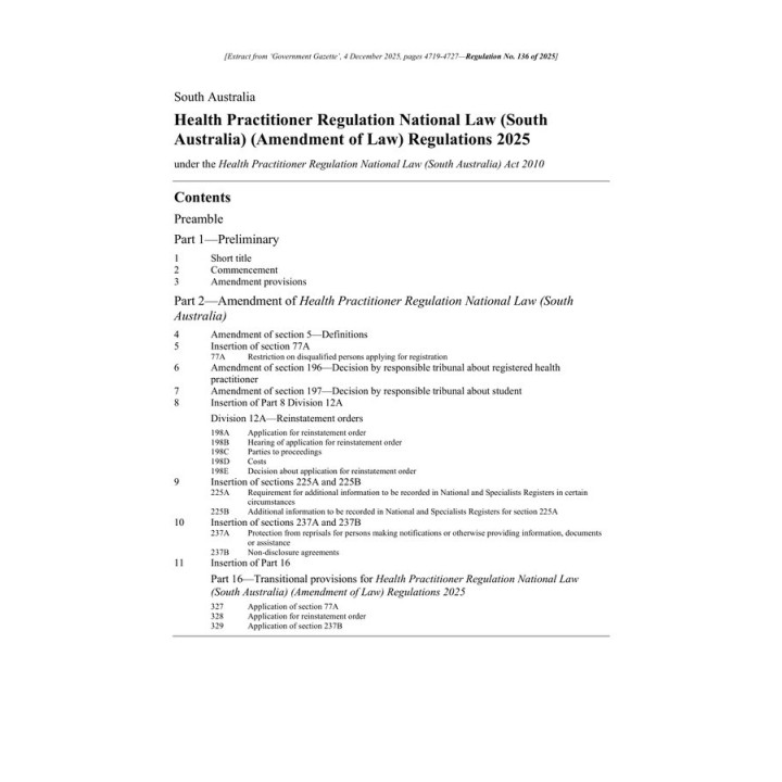 Health Practitioner Regulation National Law (South Australia) Regulations 2025