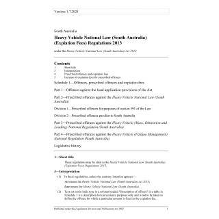 Heavy Vehicle National Law (South Australia) (Expiation Fees) Regulations 2013