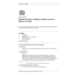 Hindmarsh Soccer Stadium (Auditor-Generals Report) Act 2001