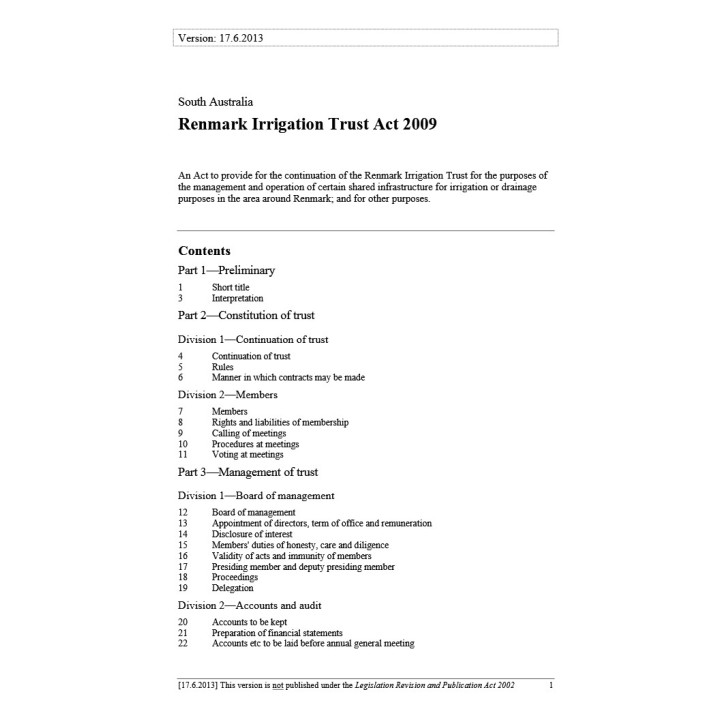 Renmark Irrigation Trust Act 2009