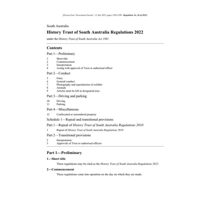 History Trust of South Australia Regulations 2022