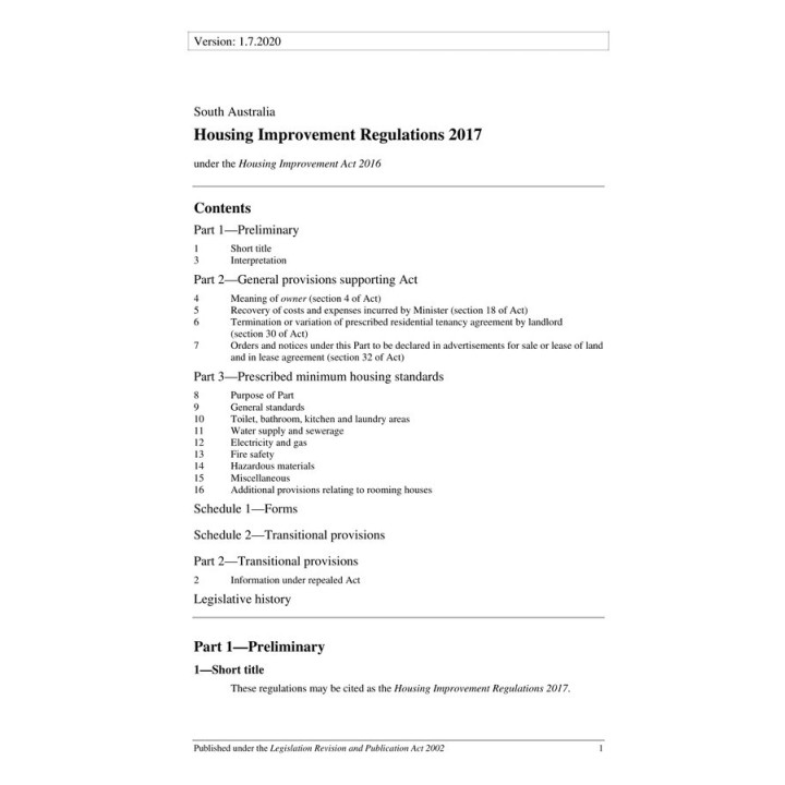 Housing Improvement Regulations 2017
