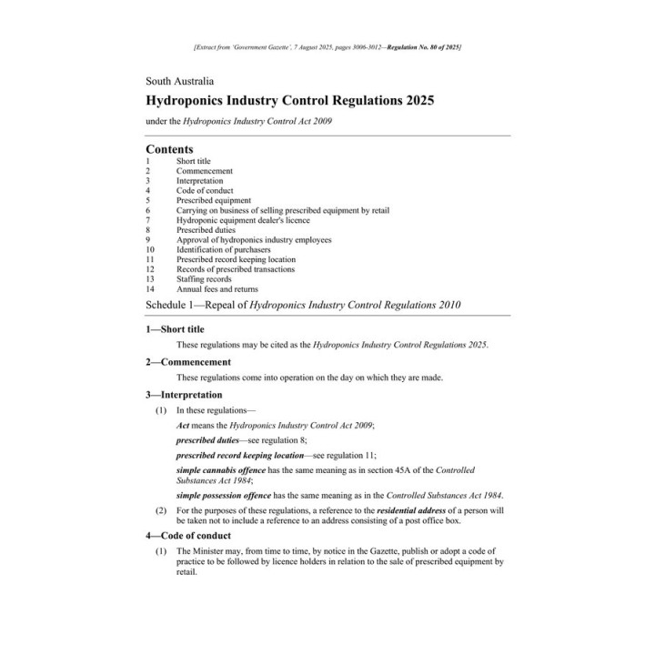 Hydroponics Industry Control Regulations 2025