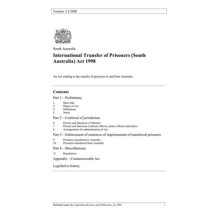 International Transfer of Prisoners (South Australia) Act 1998