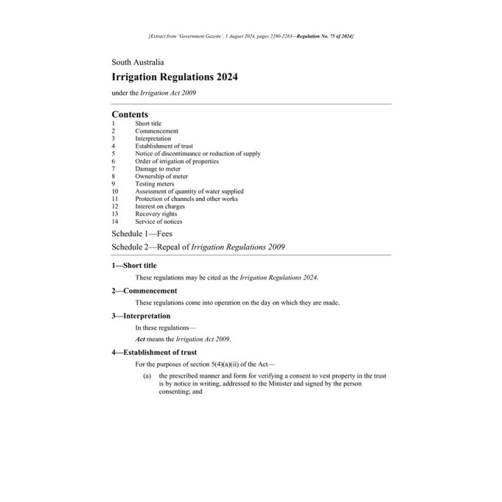 Irrigation Regulations 2024