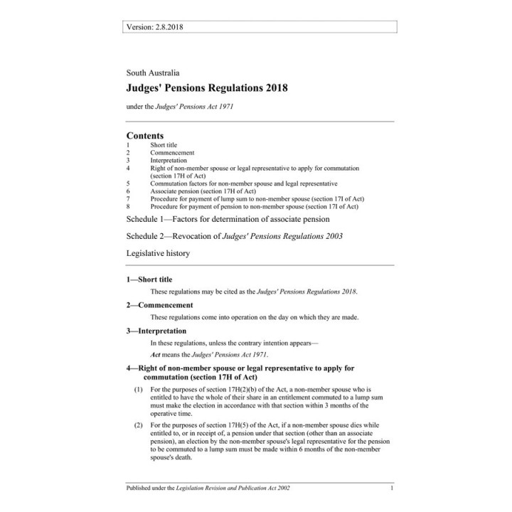 Judges' Pensions Regulations 2018