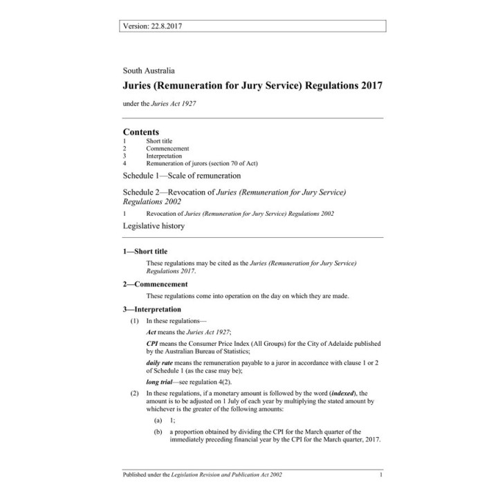 Juries (Remuneration for Jury Service) Regulations 2017
