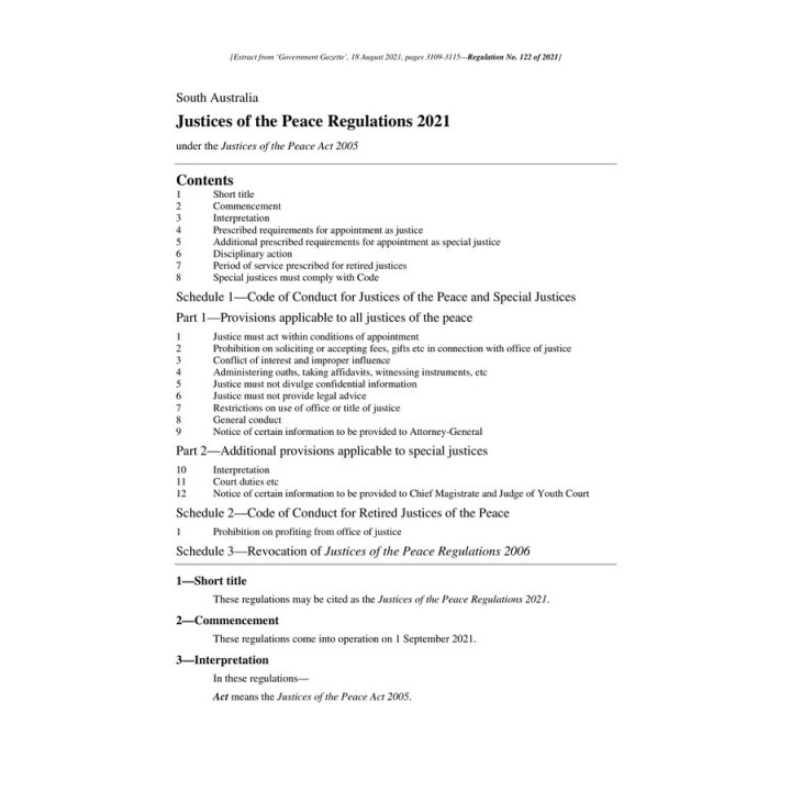 Justices of the Peace Regulations 2021