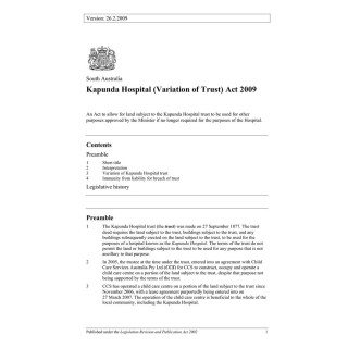 Kapunda Hospital (Variation of Trust) Act 2009