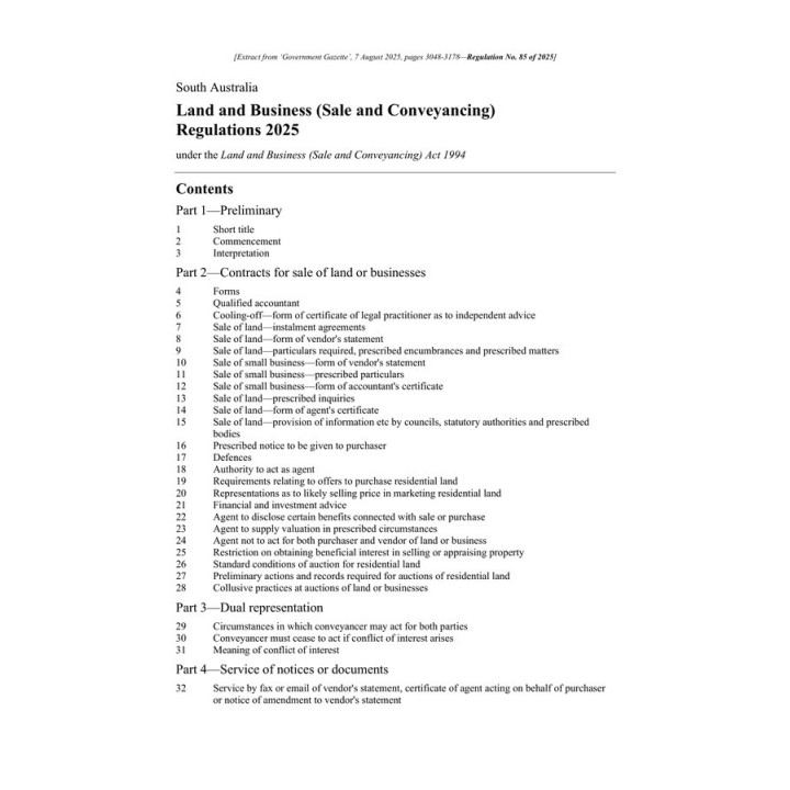 Land and Business (Sale and Conveyancing) Regulations 2025