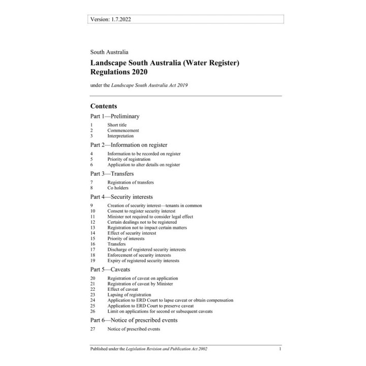 Landscape South Australia (Water Register) Regulations 2020