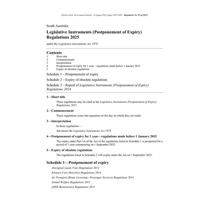 Legislative Instruments (Postponement of Expiry) Regulations 2025