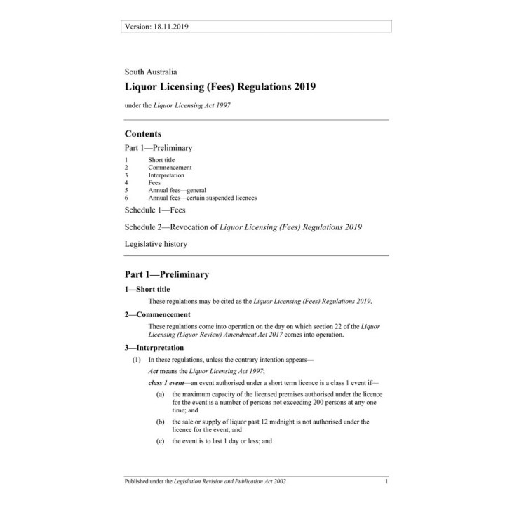 Liquor Licensing (Fees) Regulations 2019