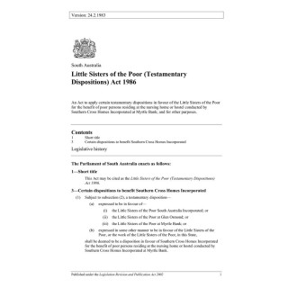 Little Sisters of the Poor (Testamentary Dispositions) Act 1986