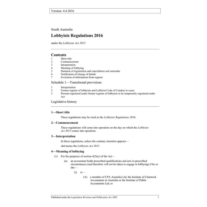 Lobbyists Regulations 2016