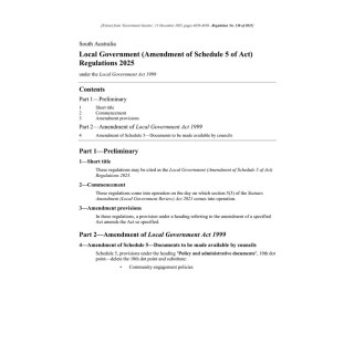 Local Government (Amendment of Schedule 5 of Act) Regulations 2025