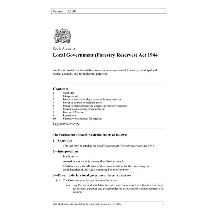Local Government (Forestry Reserves) Act 1944