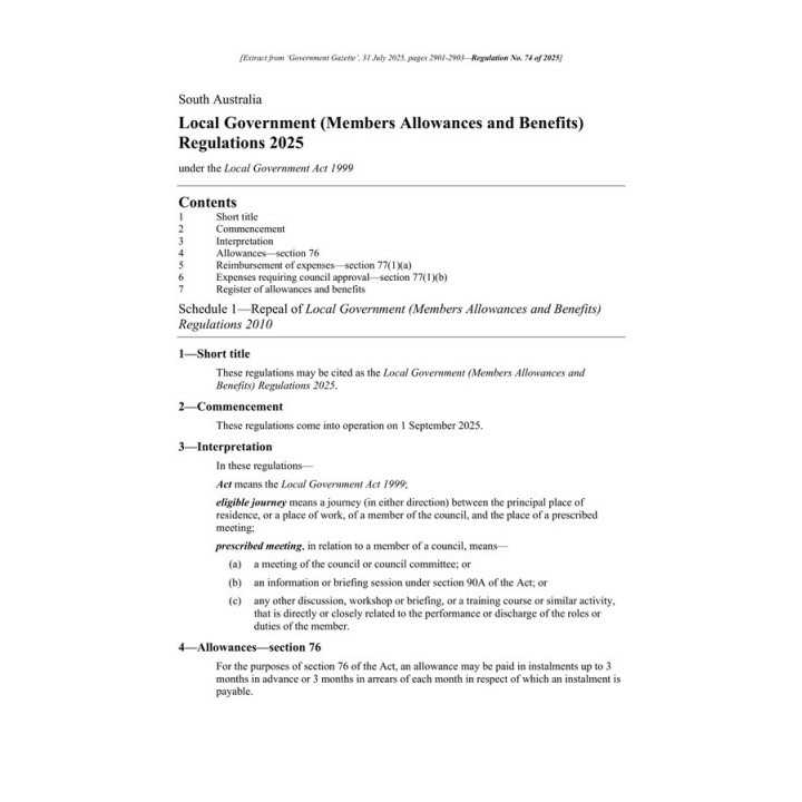 Local Government (Members Allowances and Benefits) Regulations 2025