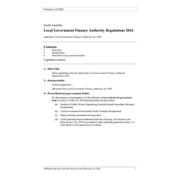 Local Government Finance Authority Regulations 2016