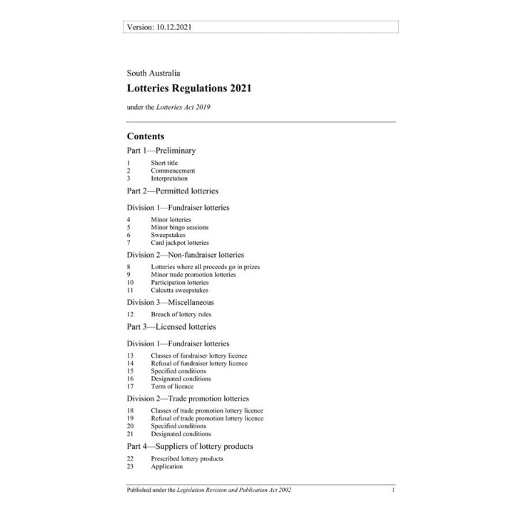 Lotteries Regulations 2021
