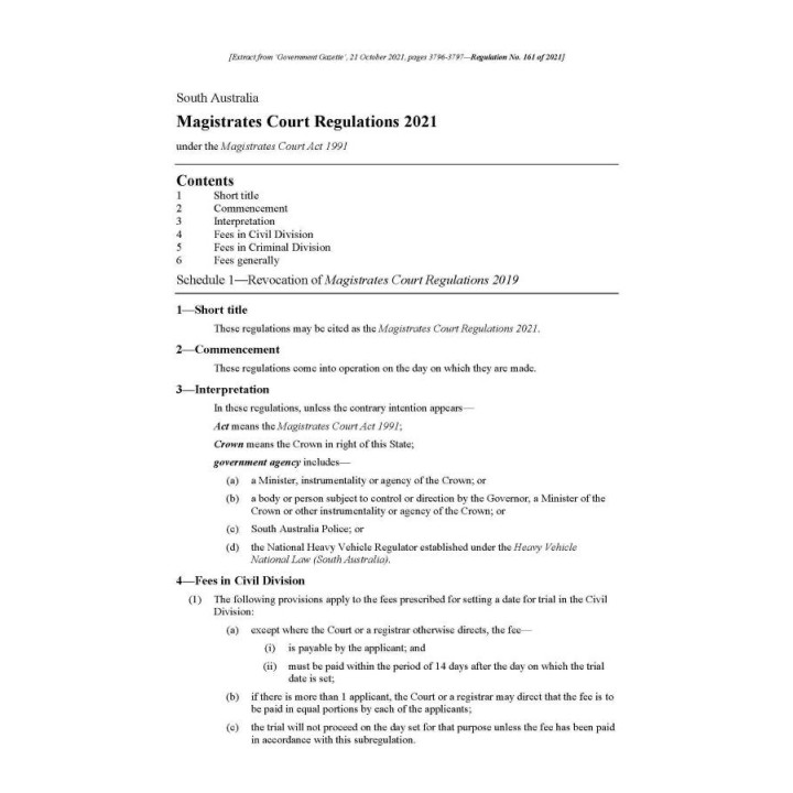 Magistrates Court Regulations 2021