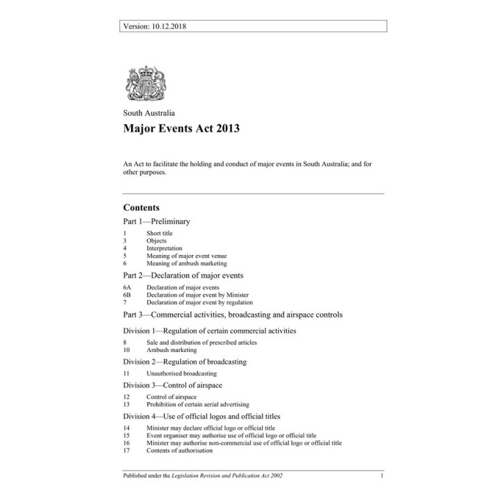 Major Events Act 2013