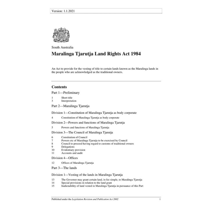 Maralinga Tjarutja Land Rights Act 1984