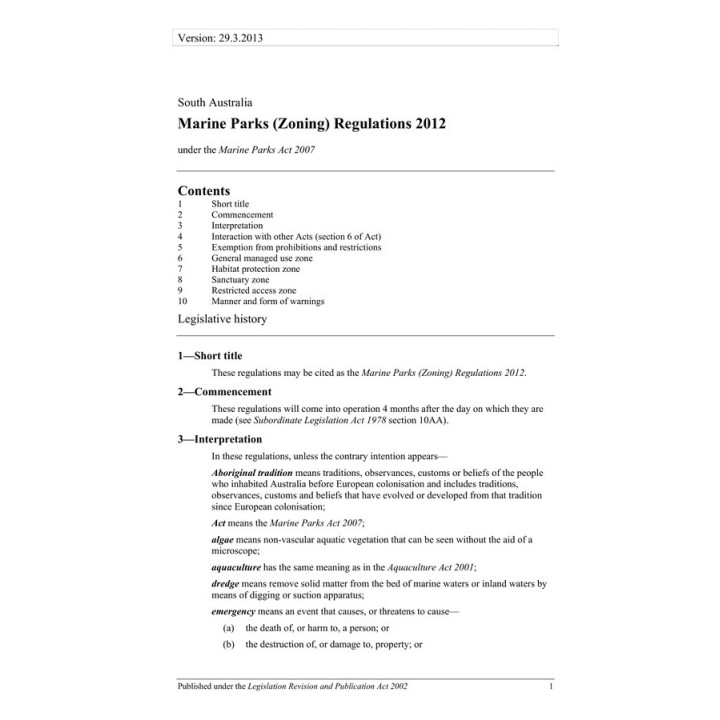 Marine Parks (Zoning) Regulations 2012