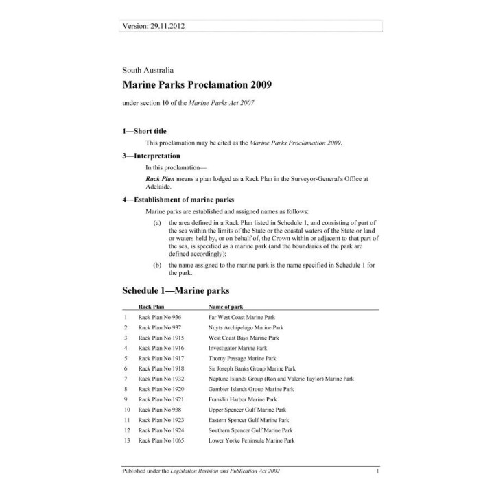 Marine Parks Proclamation 2009