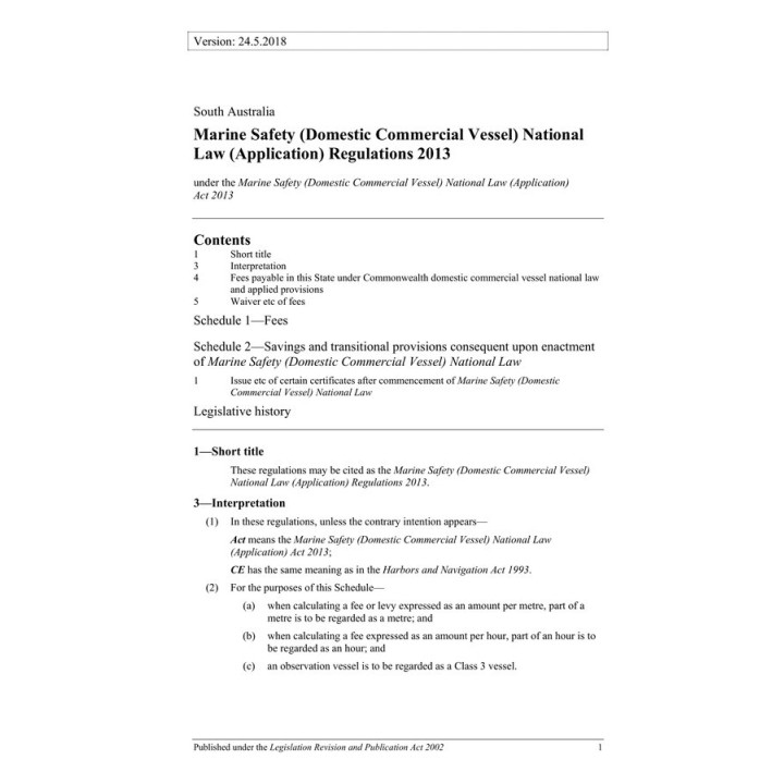 Marine Safety (Domestic Commercial Vessel) National Law (Application) Regulations 2013