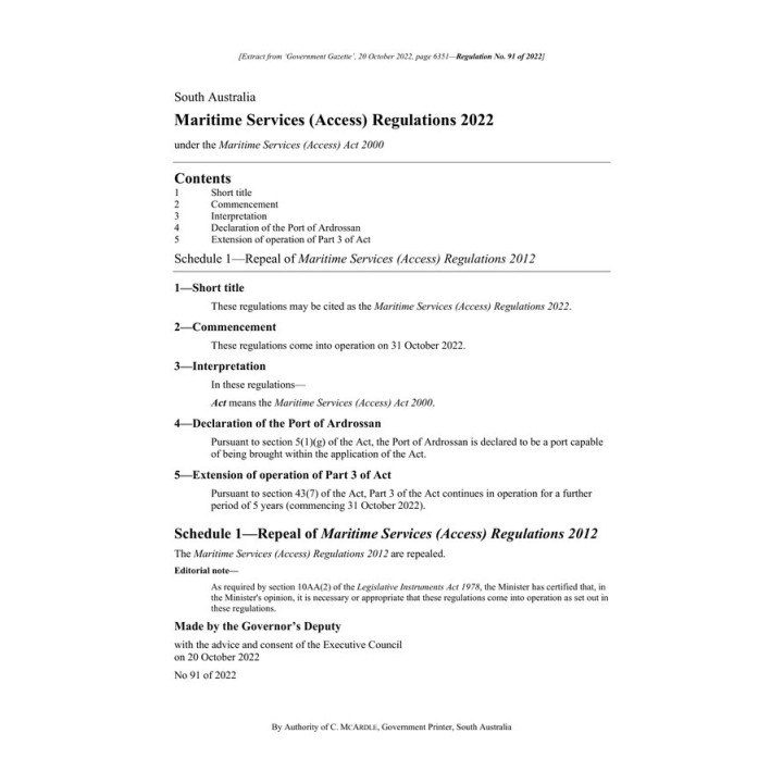 Maritime Services (Access) Regulations 2022