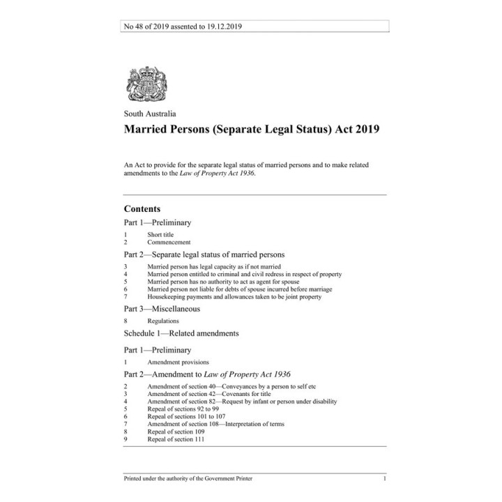 Married Persons (Separate Legal Status) Act 2019