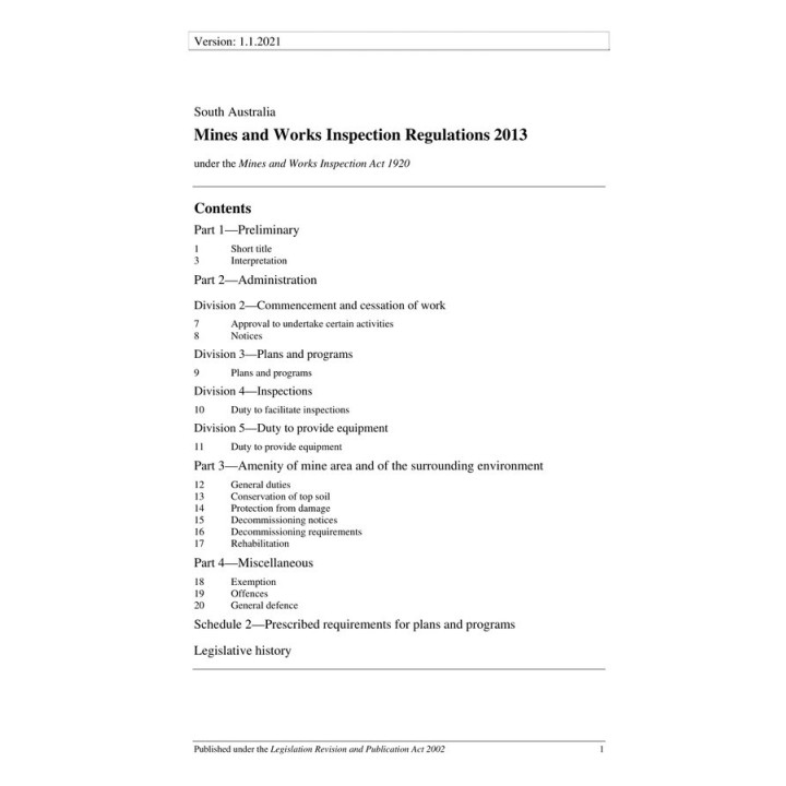 Mines and Works Inspection Regulations 2013