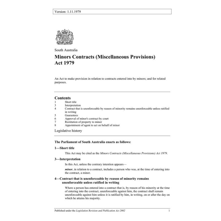 Minors Contracts (Miscellaneous Provisions) Act 1979
