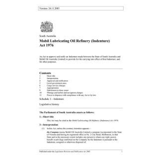Mobil Lubricating Oil Refinery (Indenture) Act 1976