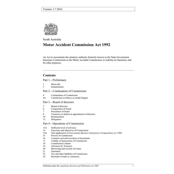 Motor Accident Commission Act 1992