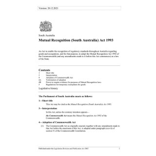 Mutual Recognition (South Australia) Act 1993
