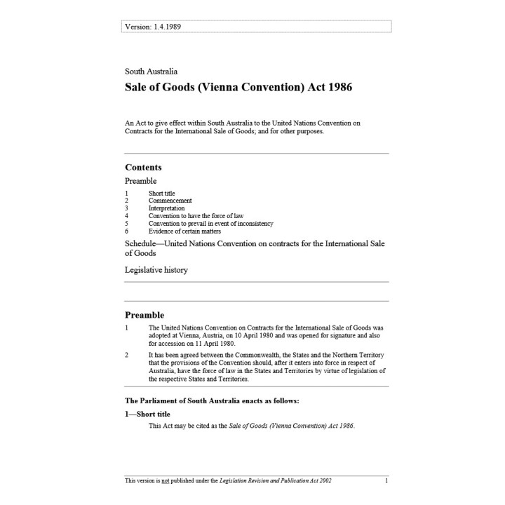 Sale of Goods (Vienna Convention) Act 1986