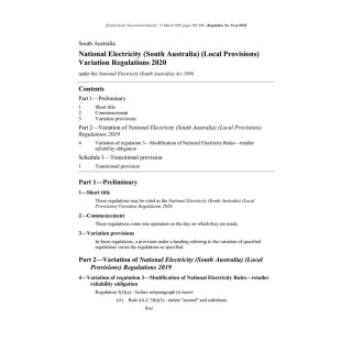 National Electricity (South Australia) (Local Provisions) Regulations 2019