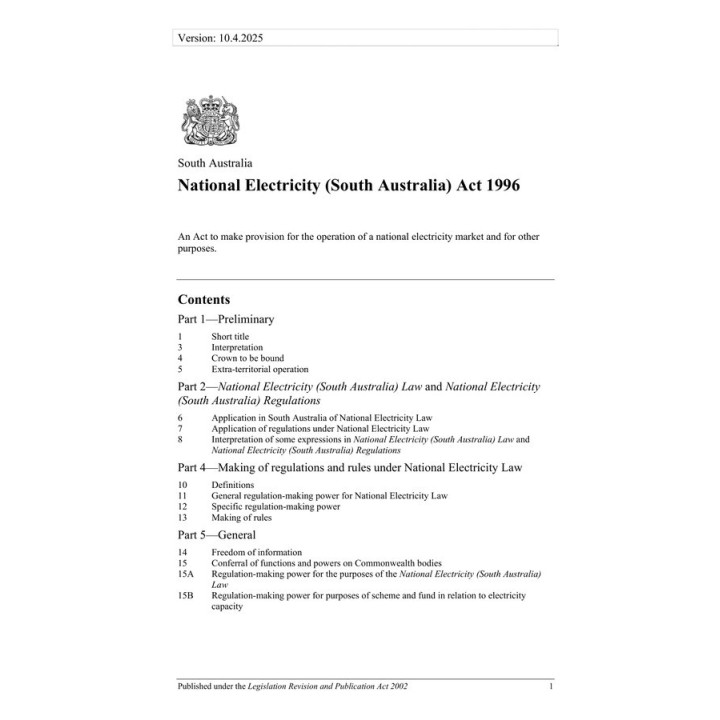 National Electricity (South Australia) Act 1996