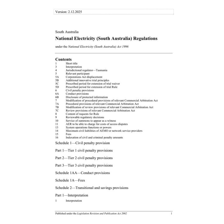 National Electricity (South Australia) Regulations