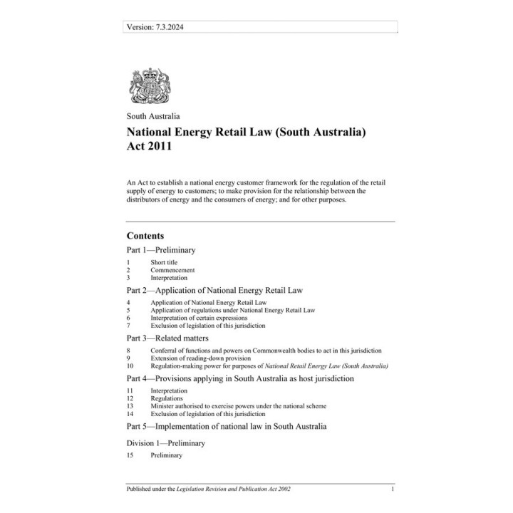 National Energy Retail Law (South Australia) Act 2011