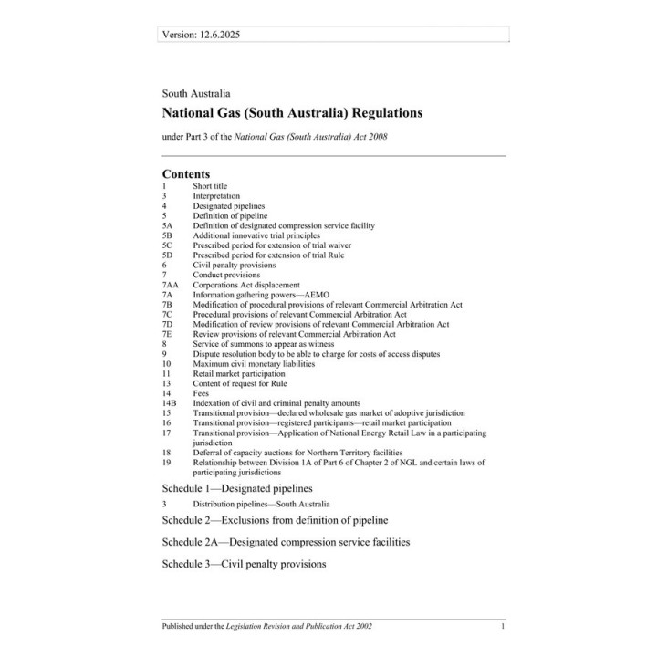 National Gas (South Australia) Regulations
