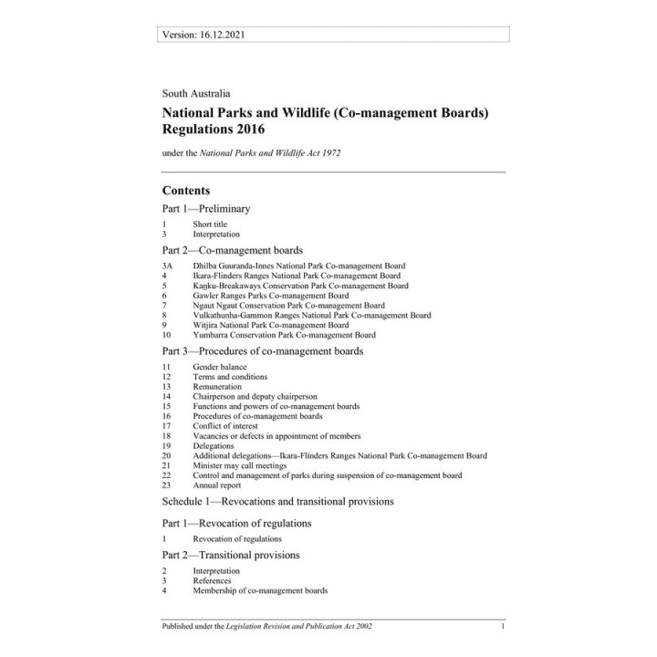 National Parks and Wildlife (Co-management Boards) Regulations 2016
