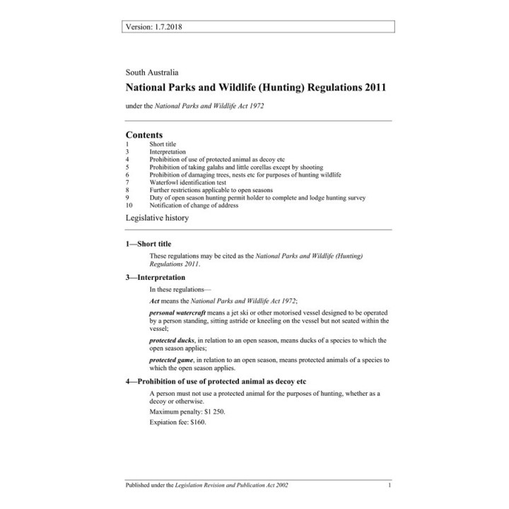 National Parks and Wildlife (Hunting) Regulations 2011