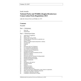National Parks and Wildlife (Kanku-breakaways Consveration Park) Regulations 2013