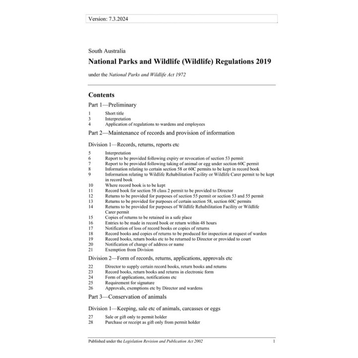 National Parks and Wildlife (Wildlife) Regulations 2019