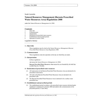 Natural Resources Management (Baroota Prescribed Water Resources Area) Regulations 2008