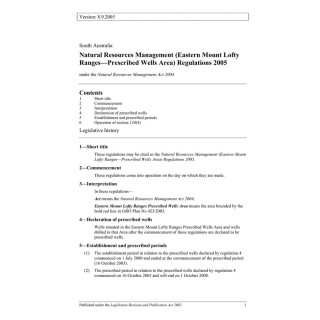 Natural Resources Management (Eastern Mount Lofty Ranges - Prescribed Watercourses and Surface Water Prescribed Area) Regs 2005